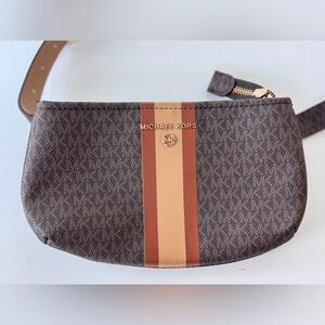 Michael Kors Brown and Tan Belt Bag with Signature MK Monogram